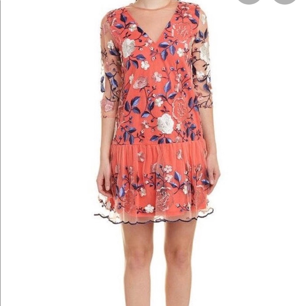 Alton Gray Floral Embroidered Dress - Size 2